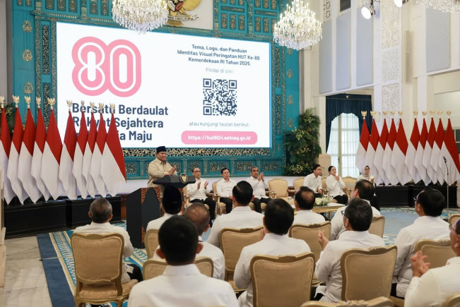Presiden Prabowo Subianto dalam peluncuran logo dan tema HUT ke-80 RI di Istana Negara, Jakarta, Rabu (23/7/2025). [Dok. Setpres]